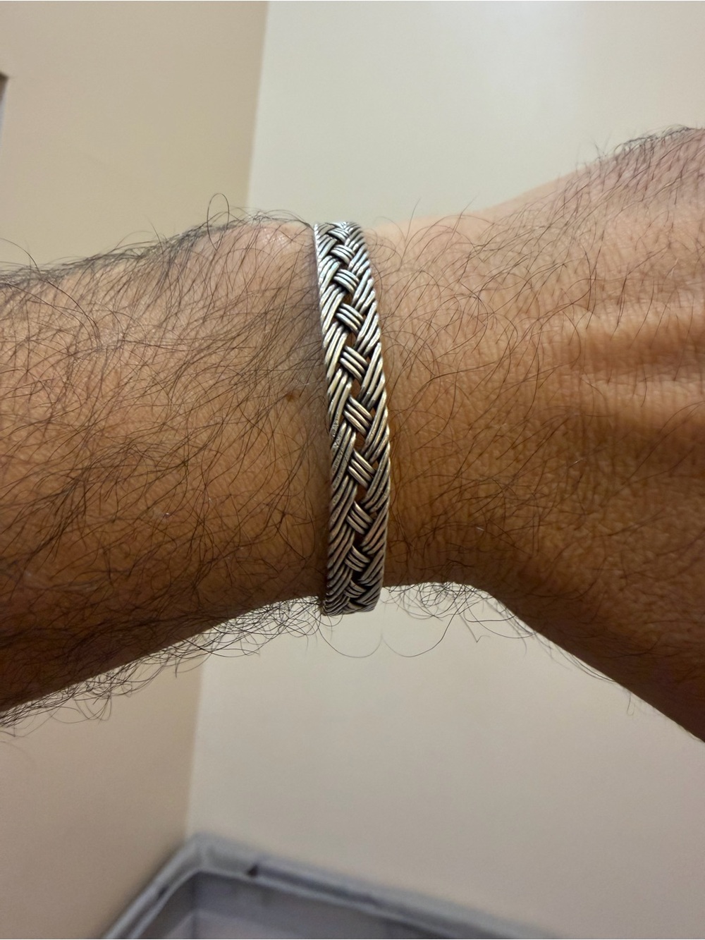 Braided Silver-Tone Men’s Bracelet - Classic Woven Design